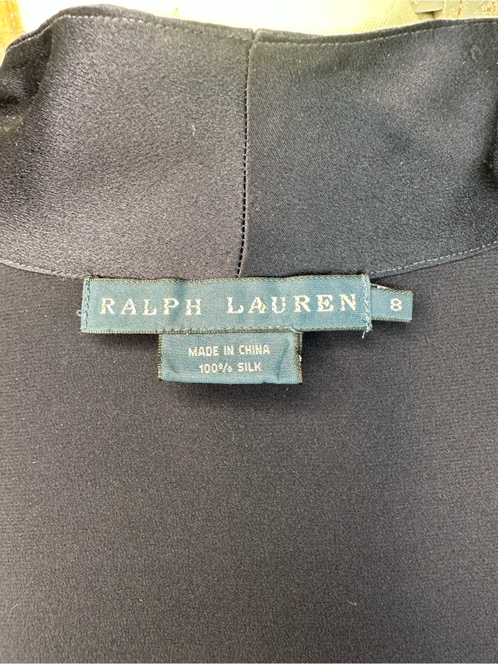 Ralph Lauren Vintage Silk Ruffled Blouse Icon Navy Sz 8 - Picture 9 of 15